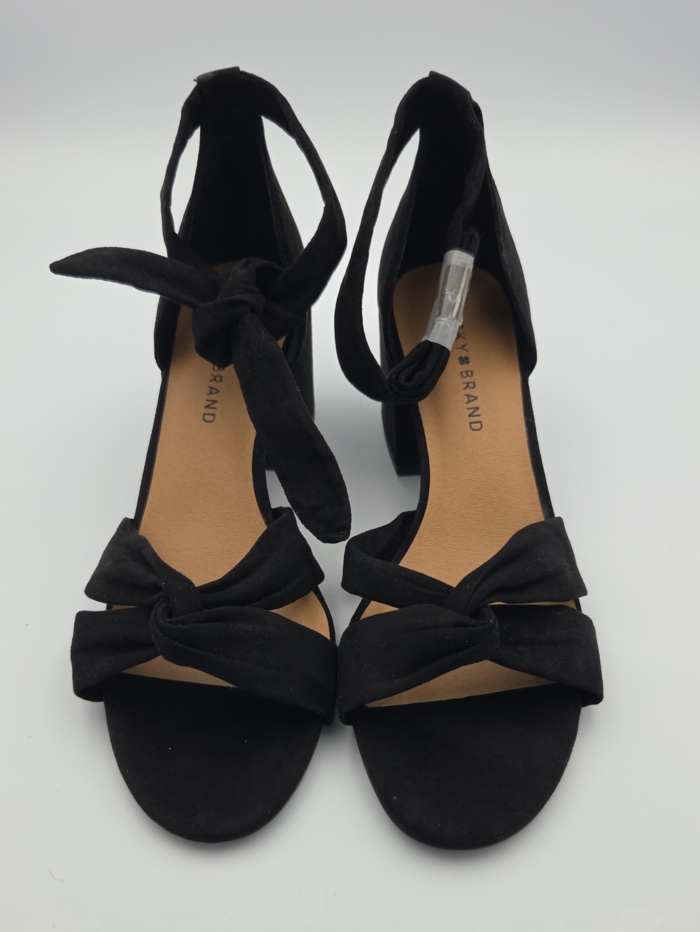 Lucky Brand Black Knot Front Ankle Tie Block Heels Size 10